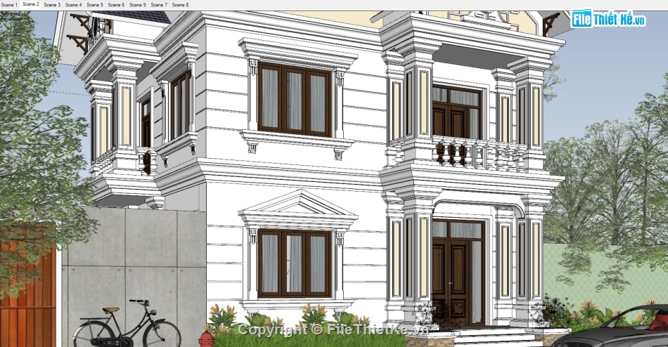 biệt thự 2 tầng,mẫu biệt thự 2 tầng sketchup,biệt thự 2 tầng sketchup,file sketchup biệt thự 2 tầng